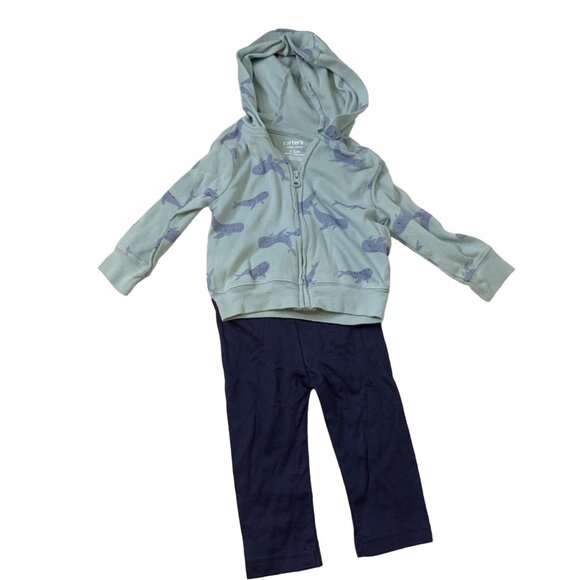 Carters Hooded sweet shirt long sleeve light blue with dark blue whales 3-6 mont - Picture 3 of 5